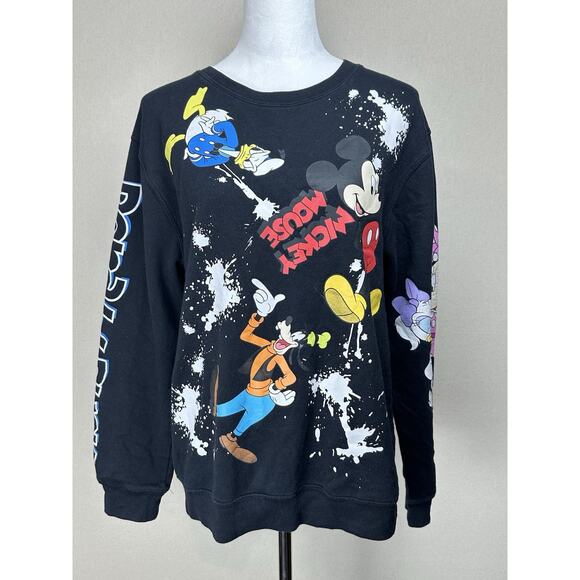 Disney Mickey Mouse & Friends Sweatshirt X-Large Black Cotton Blend Graphic - Picture 1 of 10